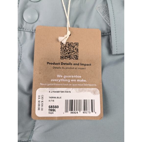 Patagonia Powdertown Snow Pants Thermal Blue - Small 7-8 Youth - Picture 5 of 7